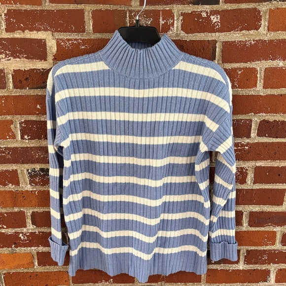 LOFT Sweaters - White striped light blue turtleneck sweater only worn once!